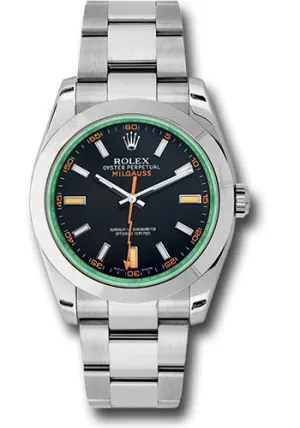 Rolex Steel Milgauss Watch - Black Dial With Green Crystal - 116400GV bko