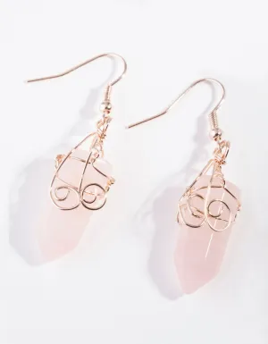 Rose Gold Coil Wrap Rose Quartz Earrings