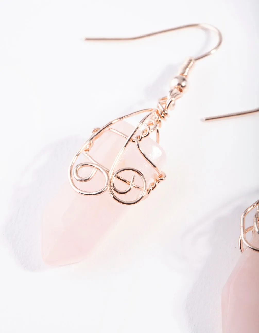 Rose Gold Coil Wrap Rose Quartz Earrings