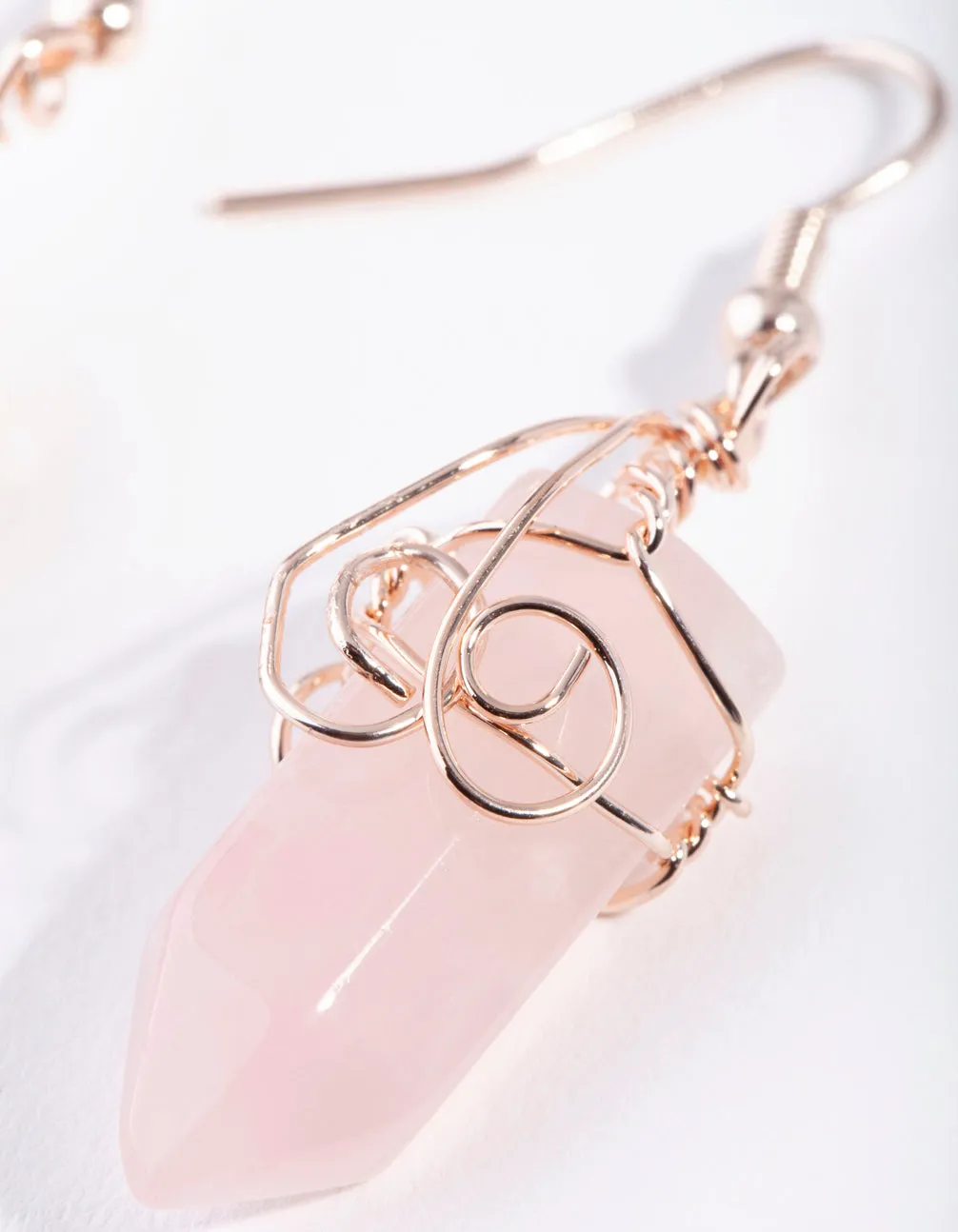 Rose Gold Coil Wrap Rose Quartz Earrings