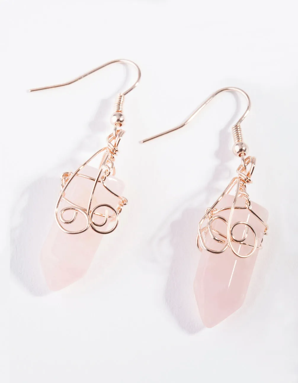 Rose Gold Coil Wrap Rose Quartz Earrings