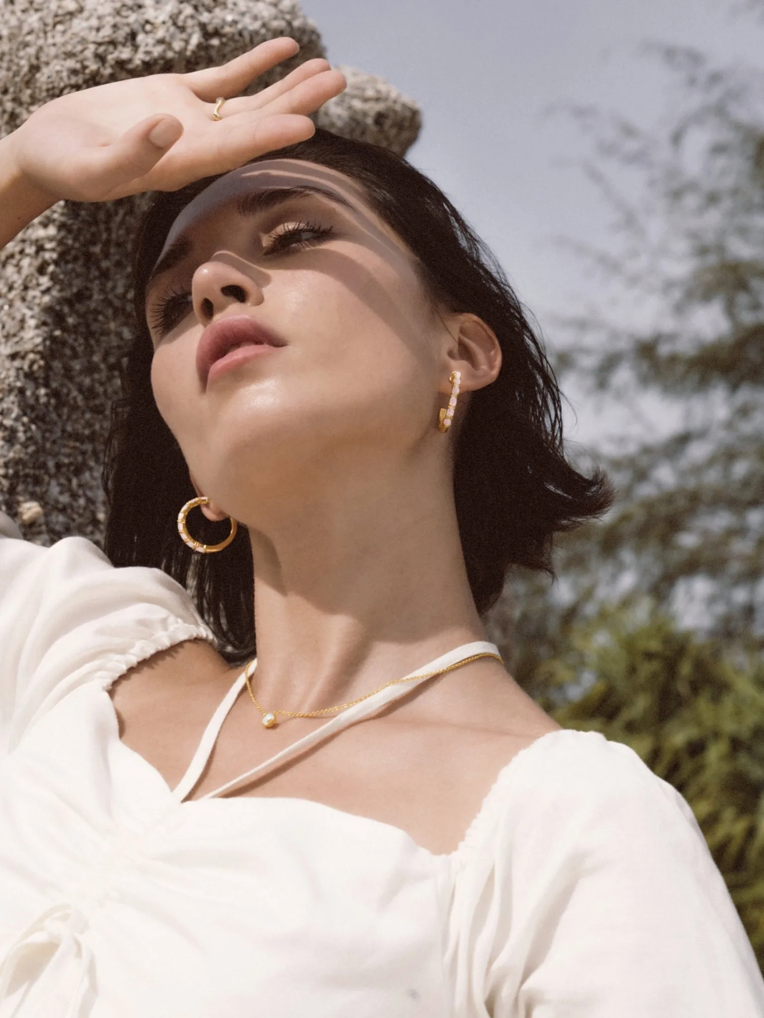 Rose Quartz Stud Hoop Earrings