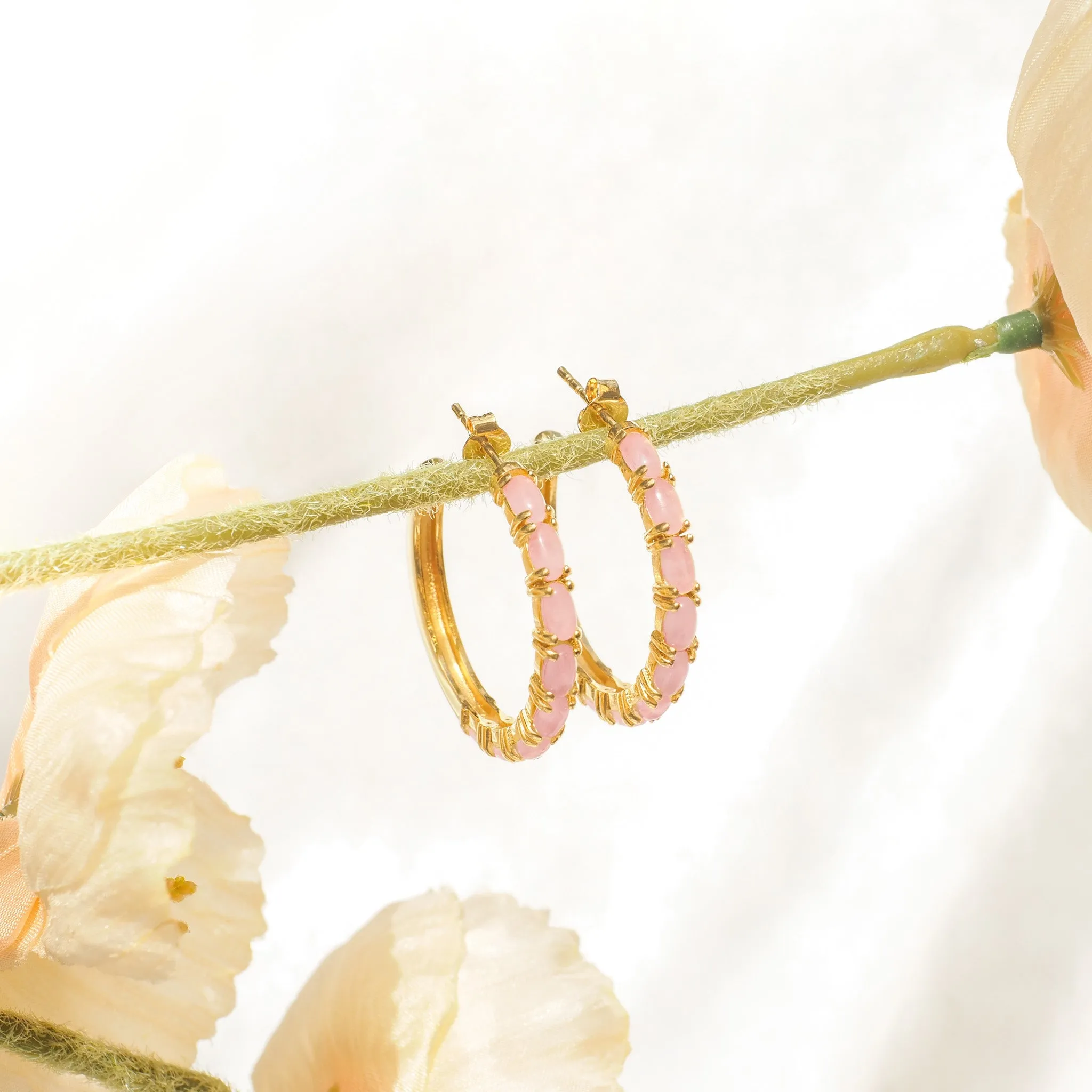 Rose Quartz Stud Hoop Earrings