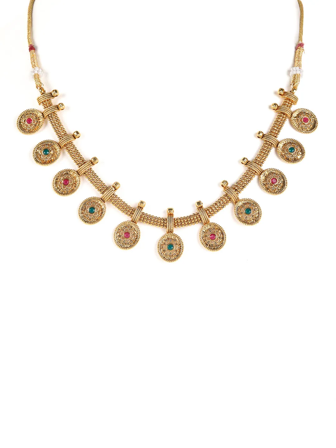 Ruby & Green Gold-Plated Stone-Studded Handcrafted Jewellery Set