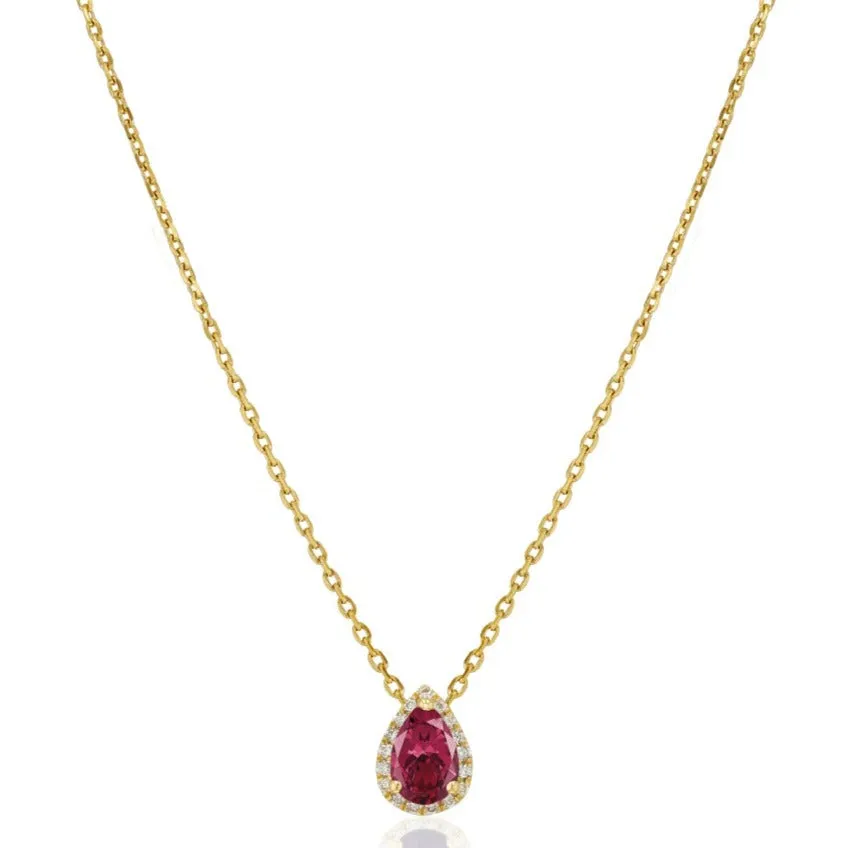 Ruby Diamond Halo Necklace