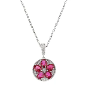 Salavetti Oval Ruby and Diamond Pendant Necklace