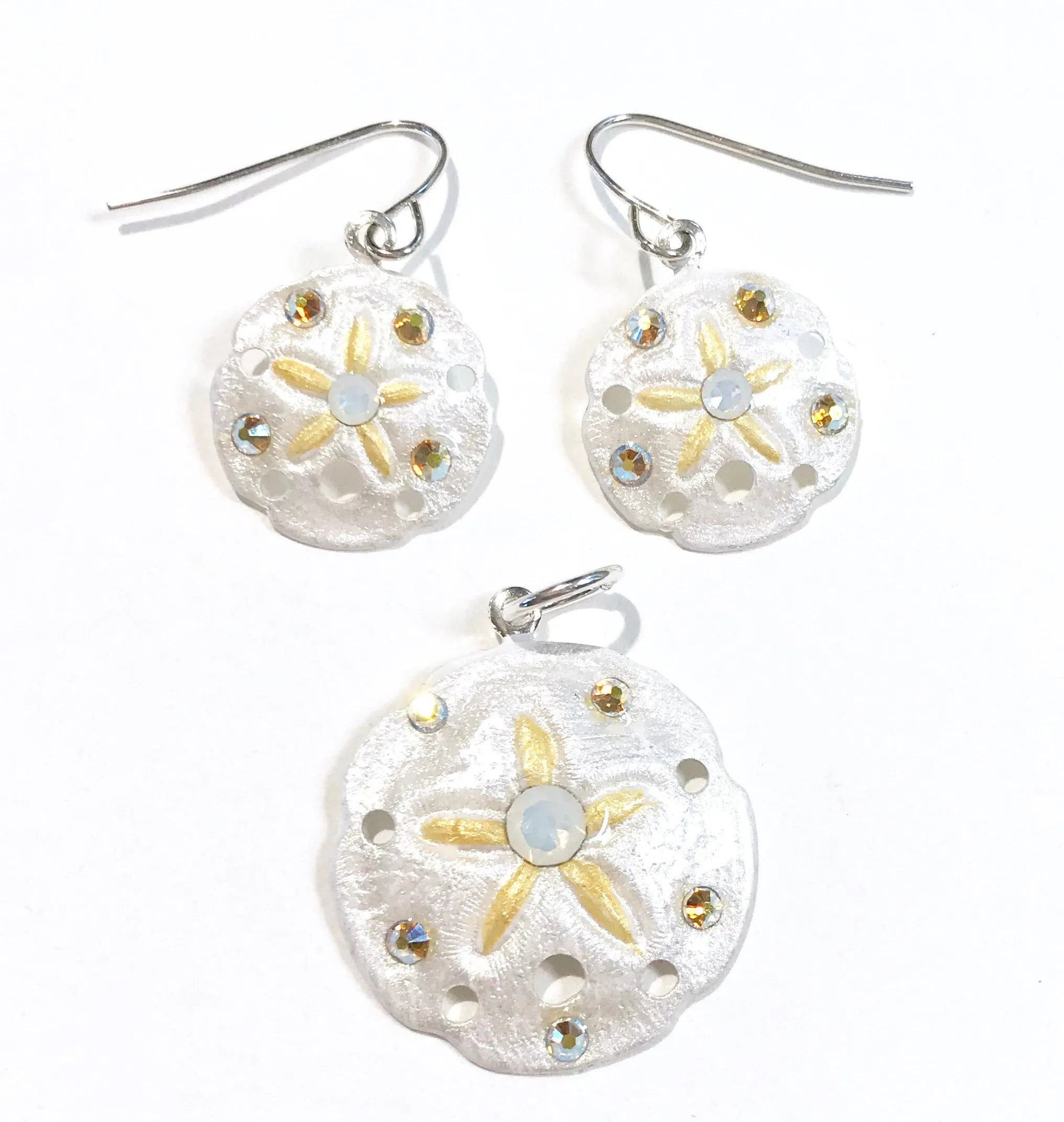 Sand Dollar Earrings and Pendant Set White