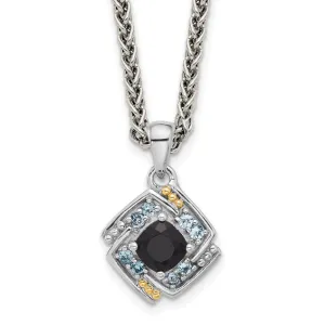 Shey Couture Sterling Silver with 14k Accent Onyx and Swiss Blue Topaz 18 inch Necklace