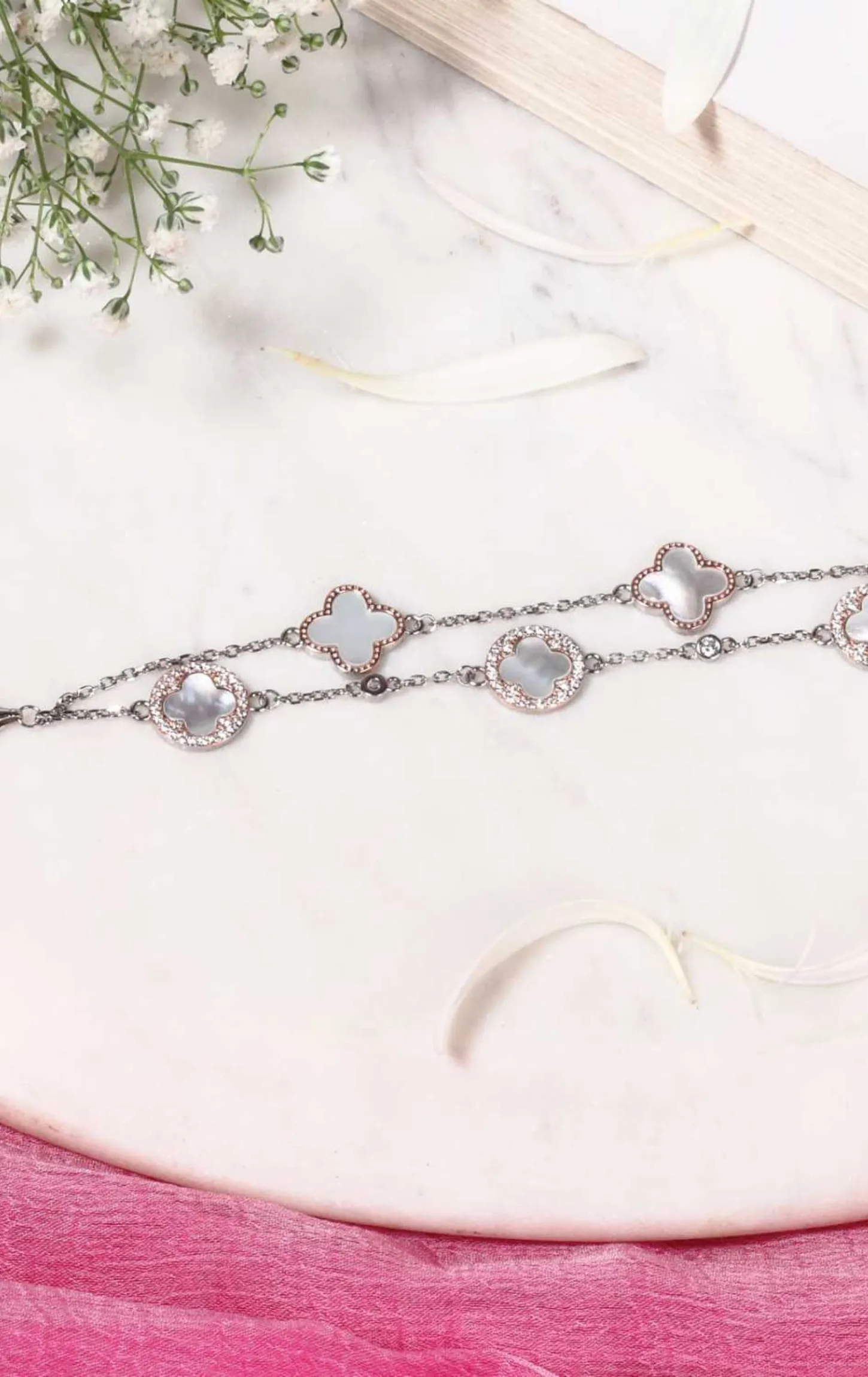 Silver Flower Pattern Bracelet