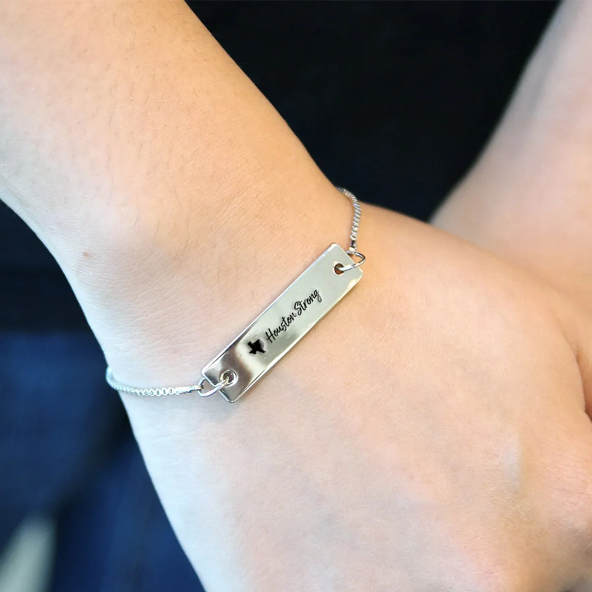 Silver Houston Strong Adjustable Bar Bracelet