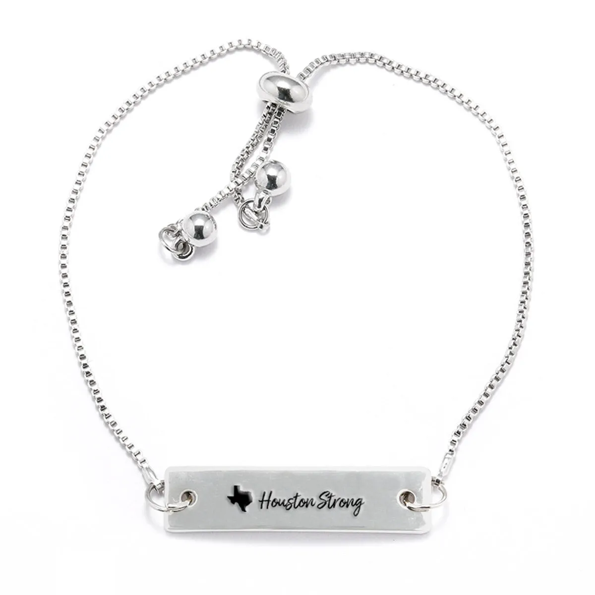 Silver Houston Strong Adjustable Bar Bracelet