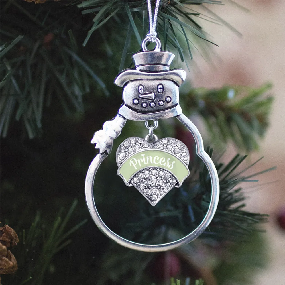 Silver Princess - Peridot Pave Heart Charm Snowman Ornament