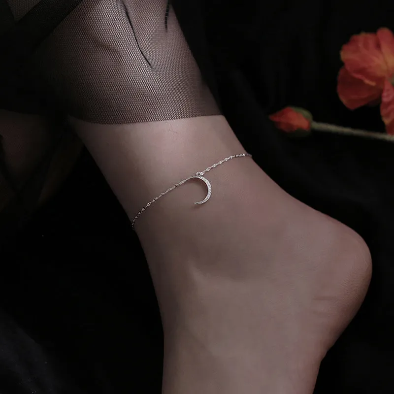 Simple 925 Sterling Silver Moon Anklet