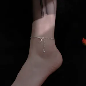 Simple 925 Sterling Silver Moon Anklet