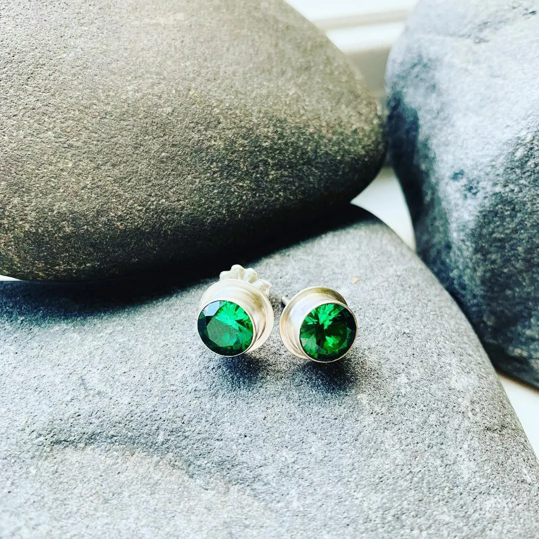 Simulated Emerald and Sterling Silver Posts