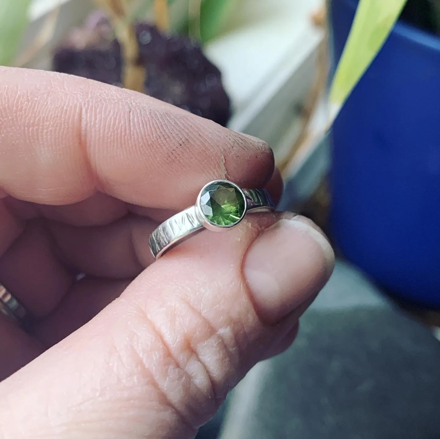 Simulated Peridot and Sterling Silver Ring