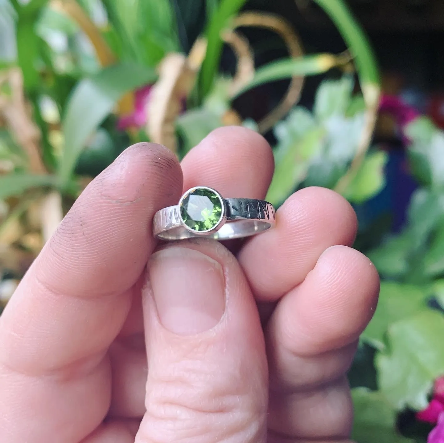 Simulated Peridot and Sterling Silver Ring