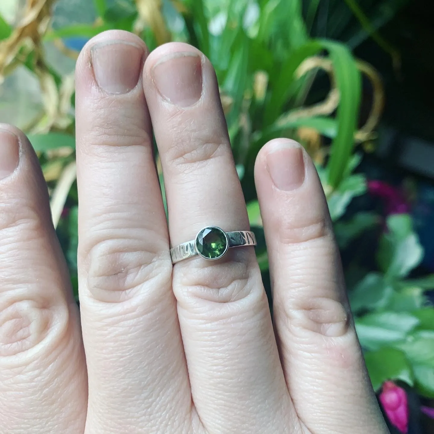 Simulated Peridot and Sterling Silver Ring