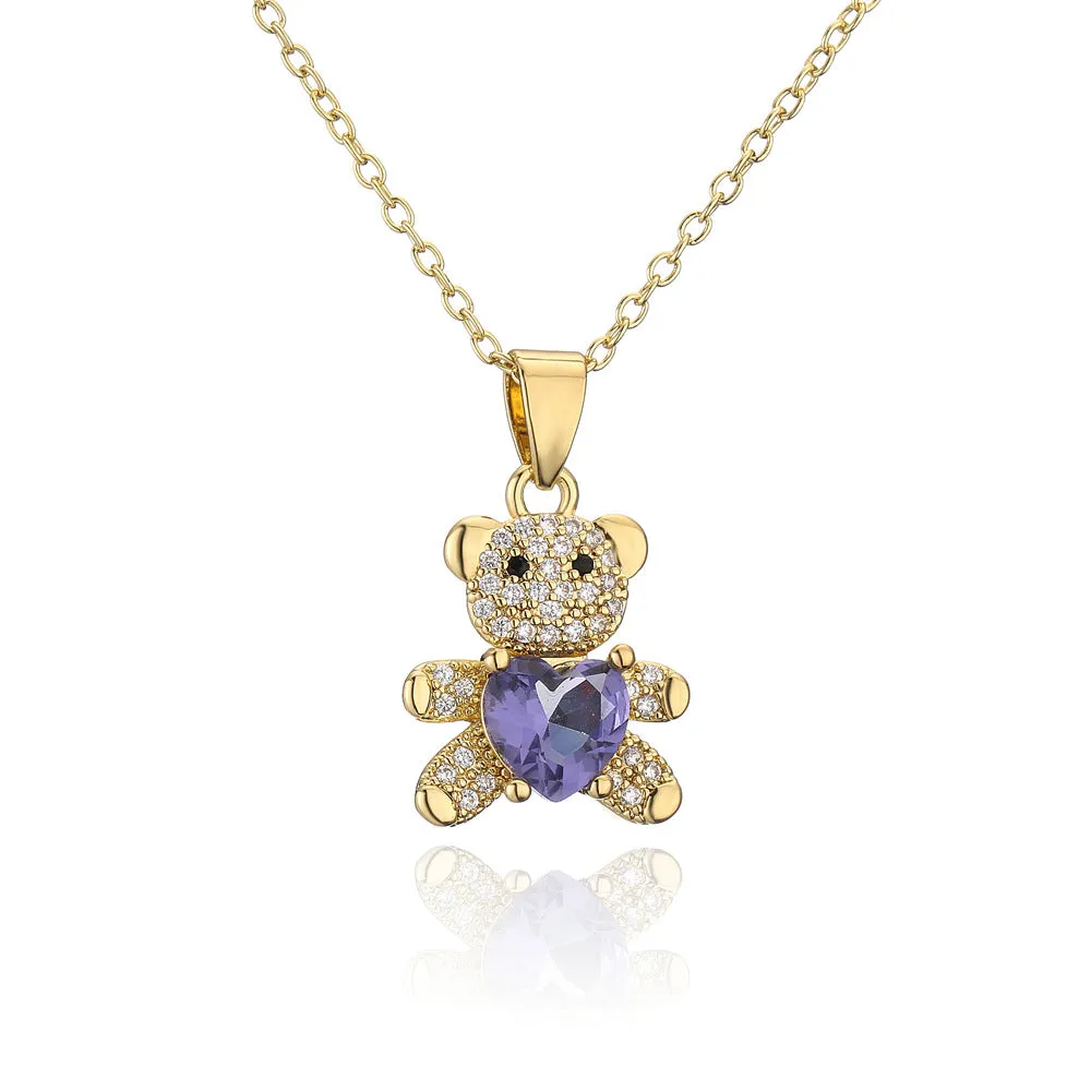 SISSLIA High Quality 2024 Trend New Arrival Women Necklace Lovely Bear Multicolored Rhinestone Diamond Pendant for Women