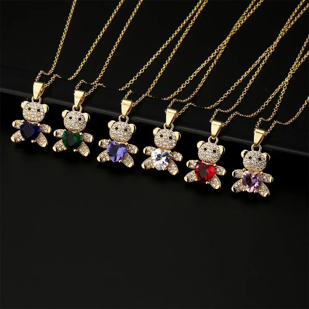 SISSLIA High Quality 2024 Trend New Arrival Women Necklace Lovely Bear Multicolored Rhinestone Diamond Pendant for Women