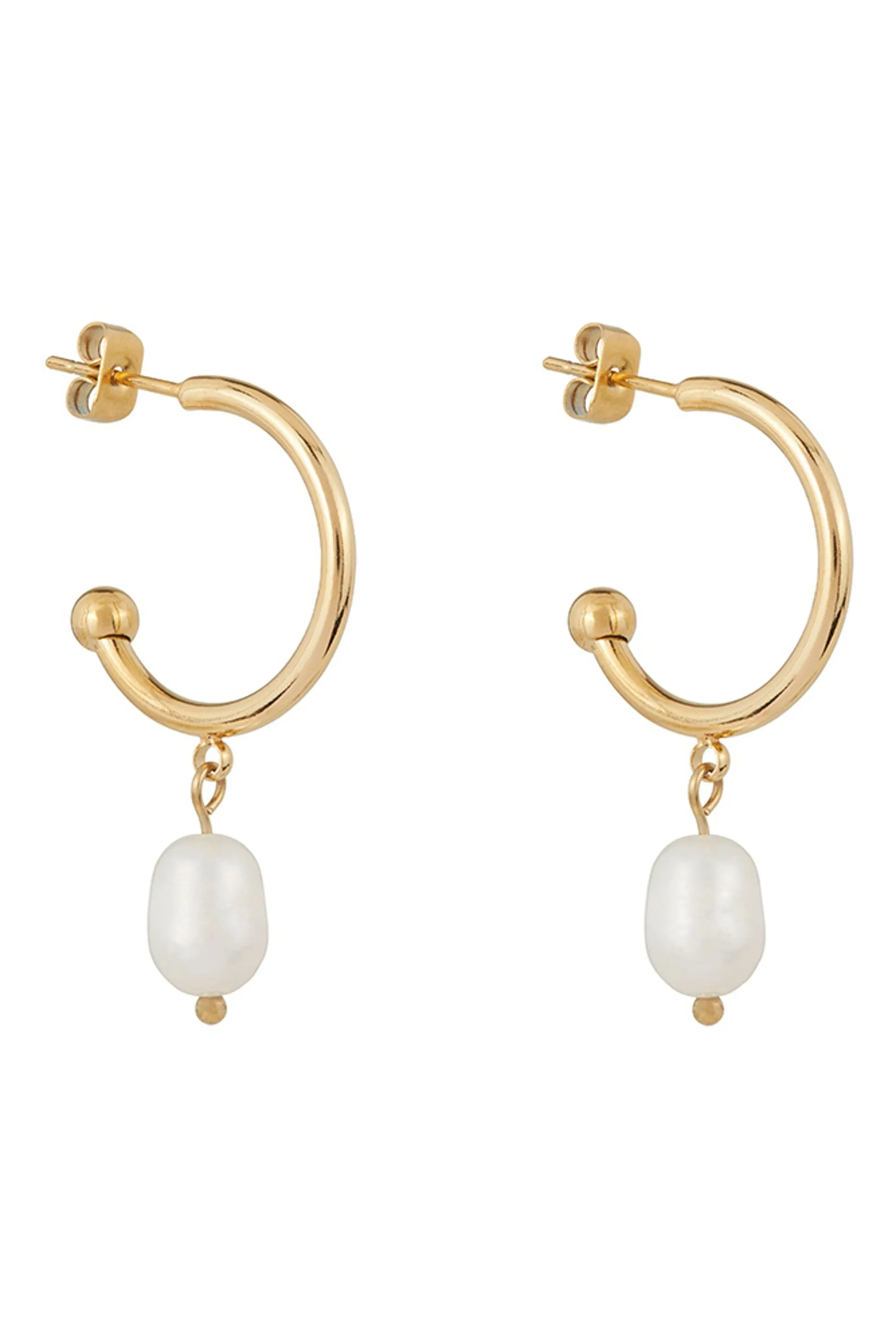 Slim Gold Pearl Hoops