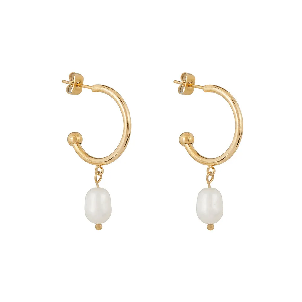 Slim Gold Pearl Hoops