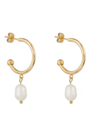 Slim Gold Pearl Hoops