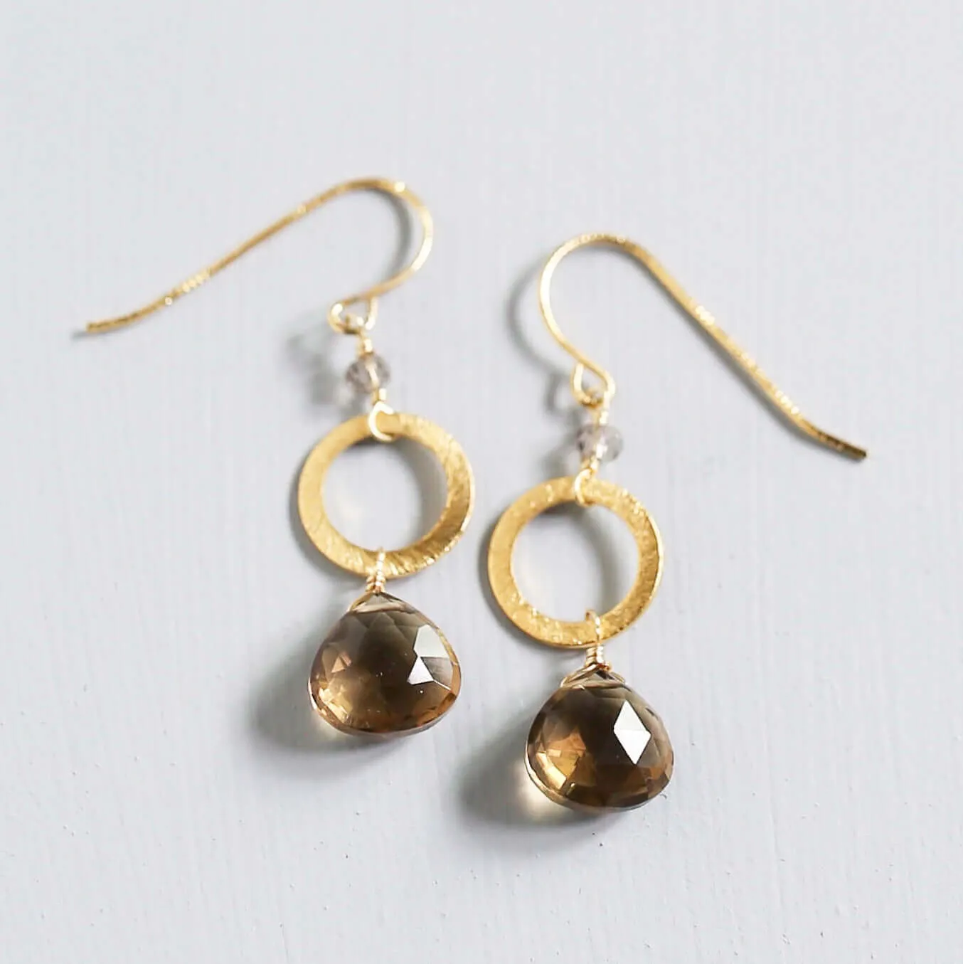 Smoky Quartz Gold Drop Earrings