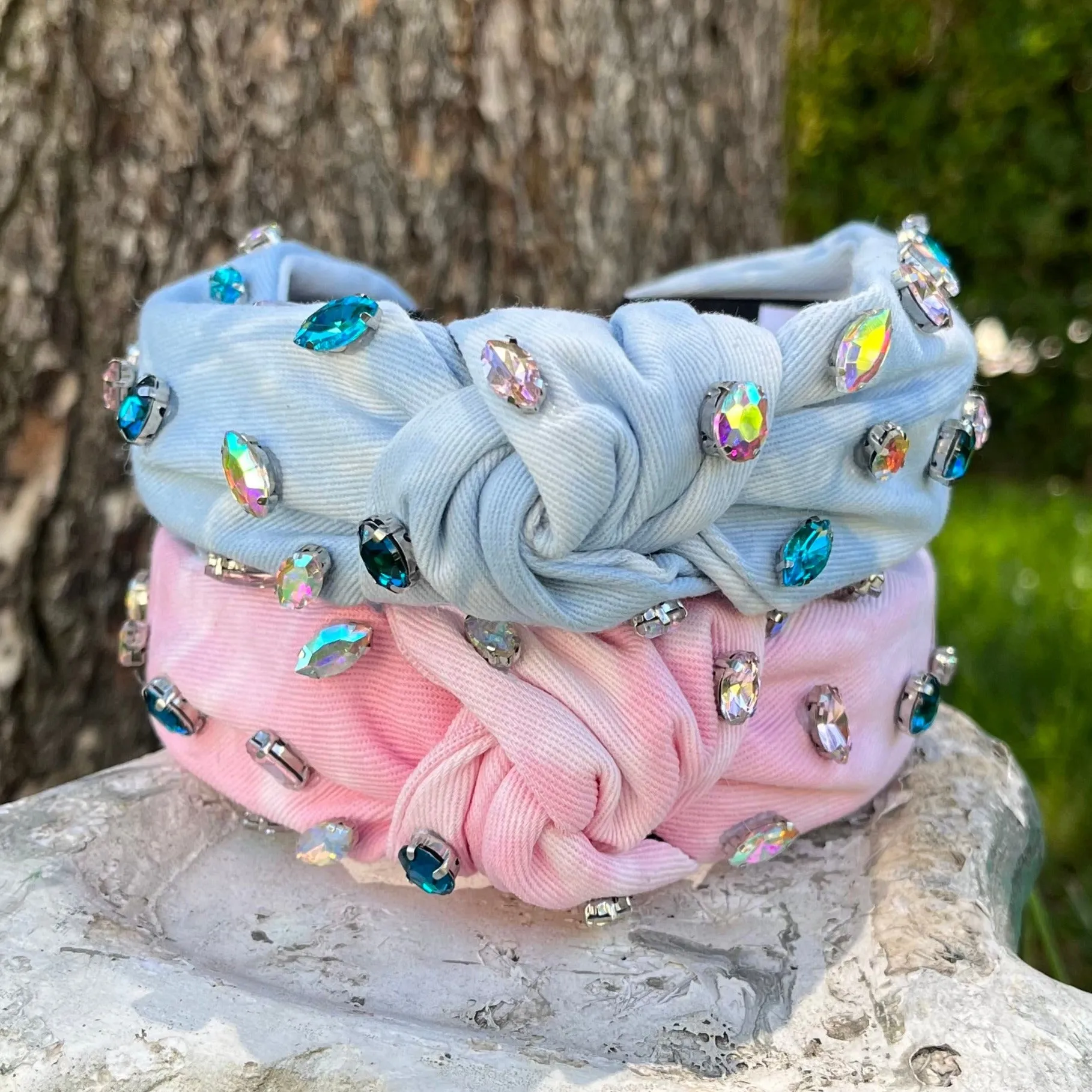 Soft Denim Knot Jeweled Headband