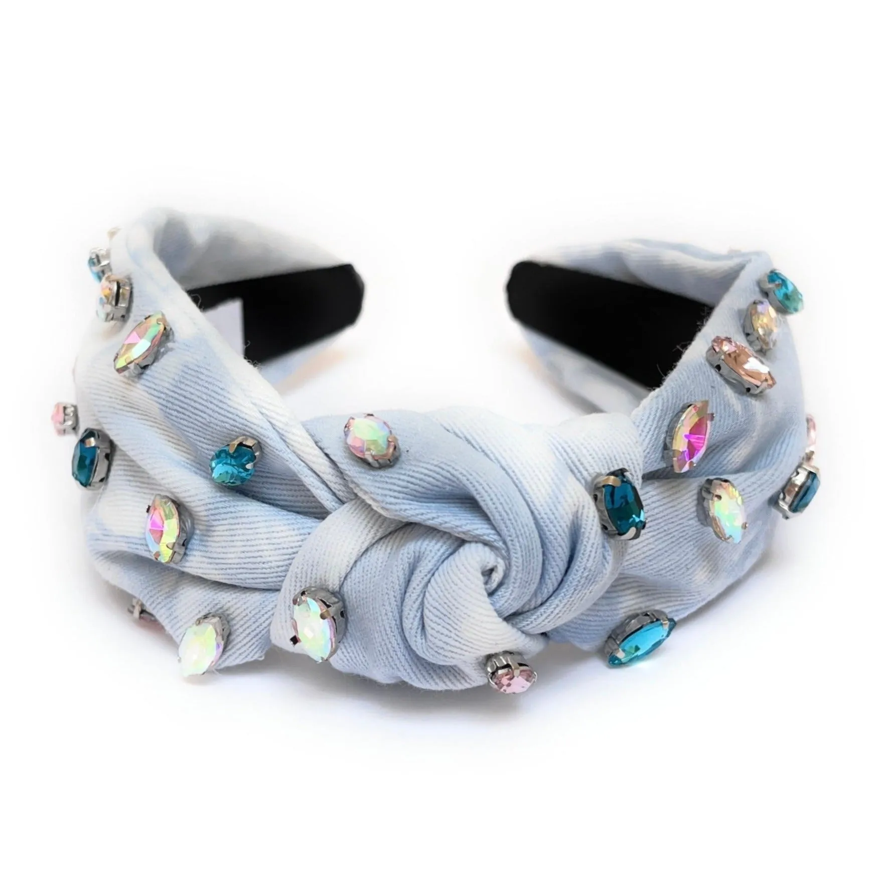 Soft Denim Knot Jeweled Headband