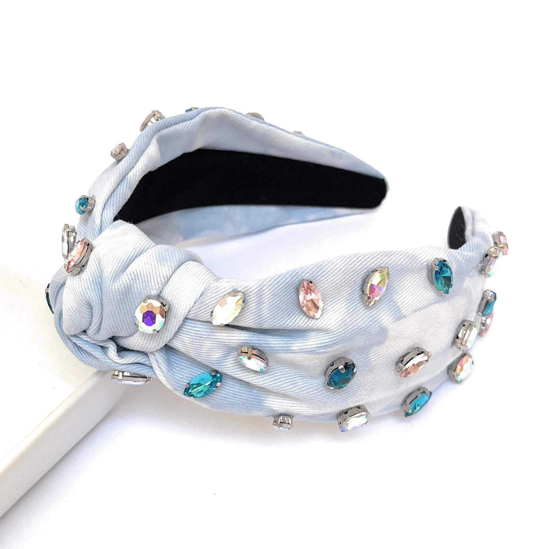 Soft Denim Knot Jeweled Headband