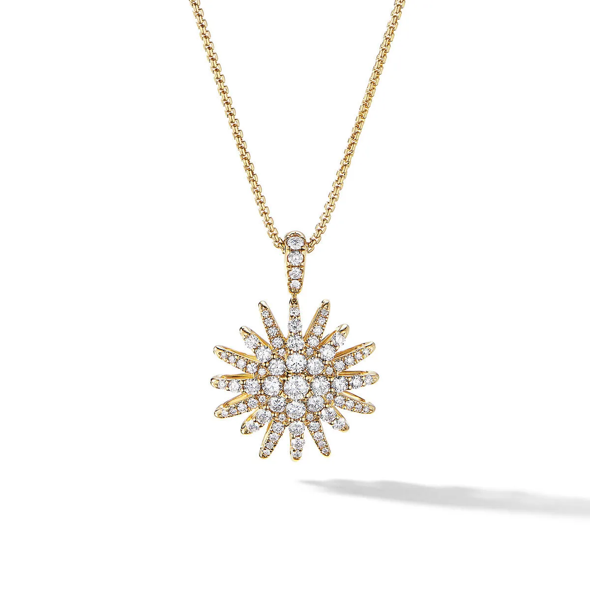 Starburst Pendant Necklace in 18K Yellow Gold with Full Pave Diamonds