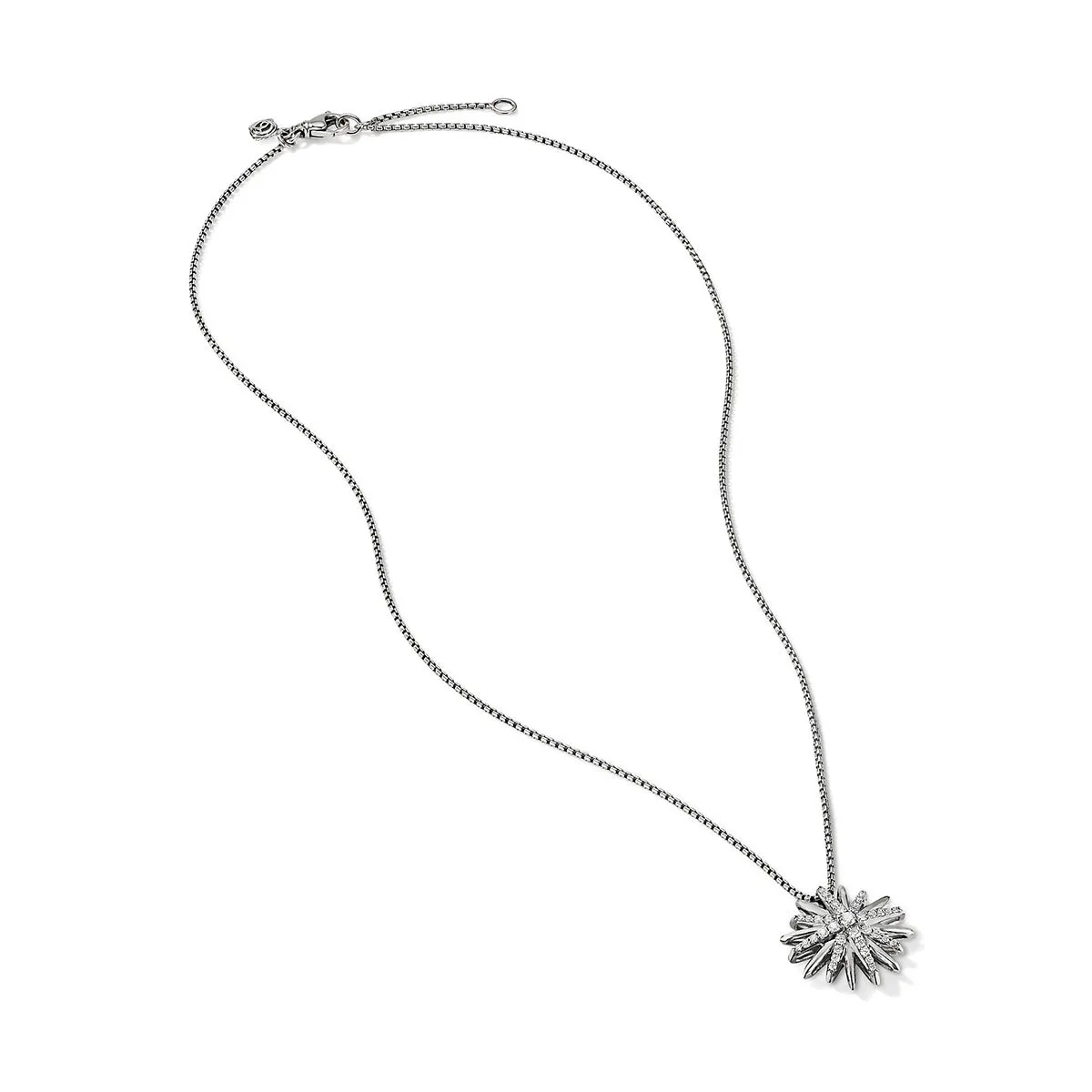 Starburst Pendant Necklace in Sterling Silver with Pave Diamonds