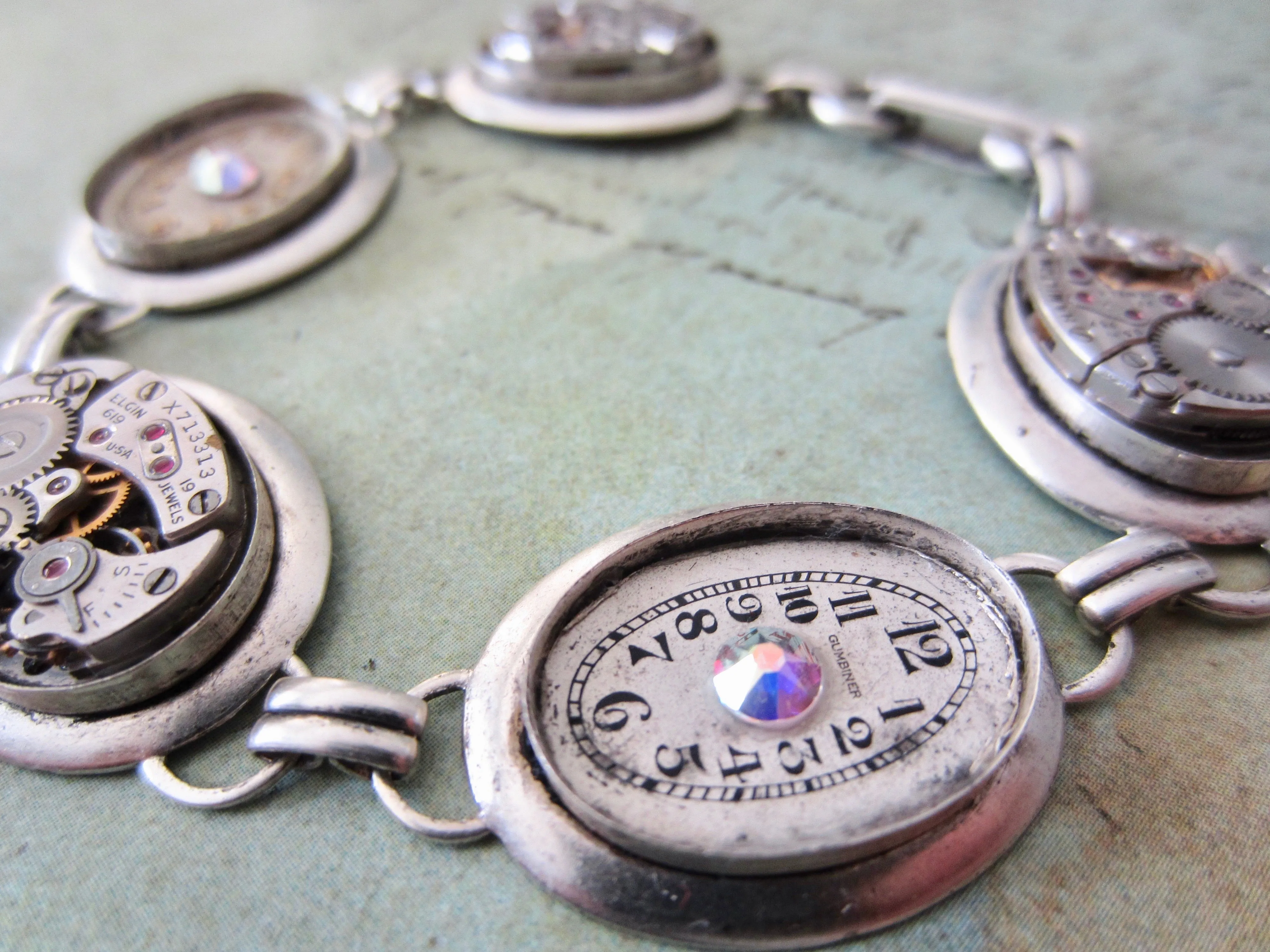 Steampunk Jewelry Bracelet - In the Works - Steampunk watch parts charm bracelet