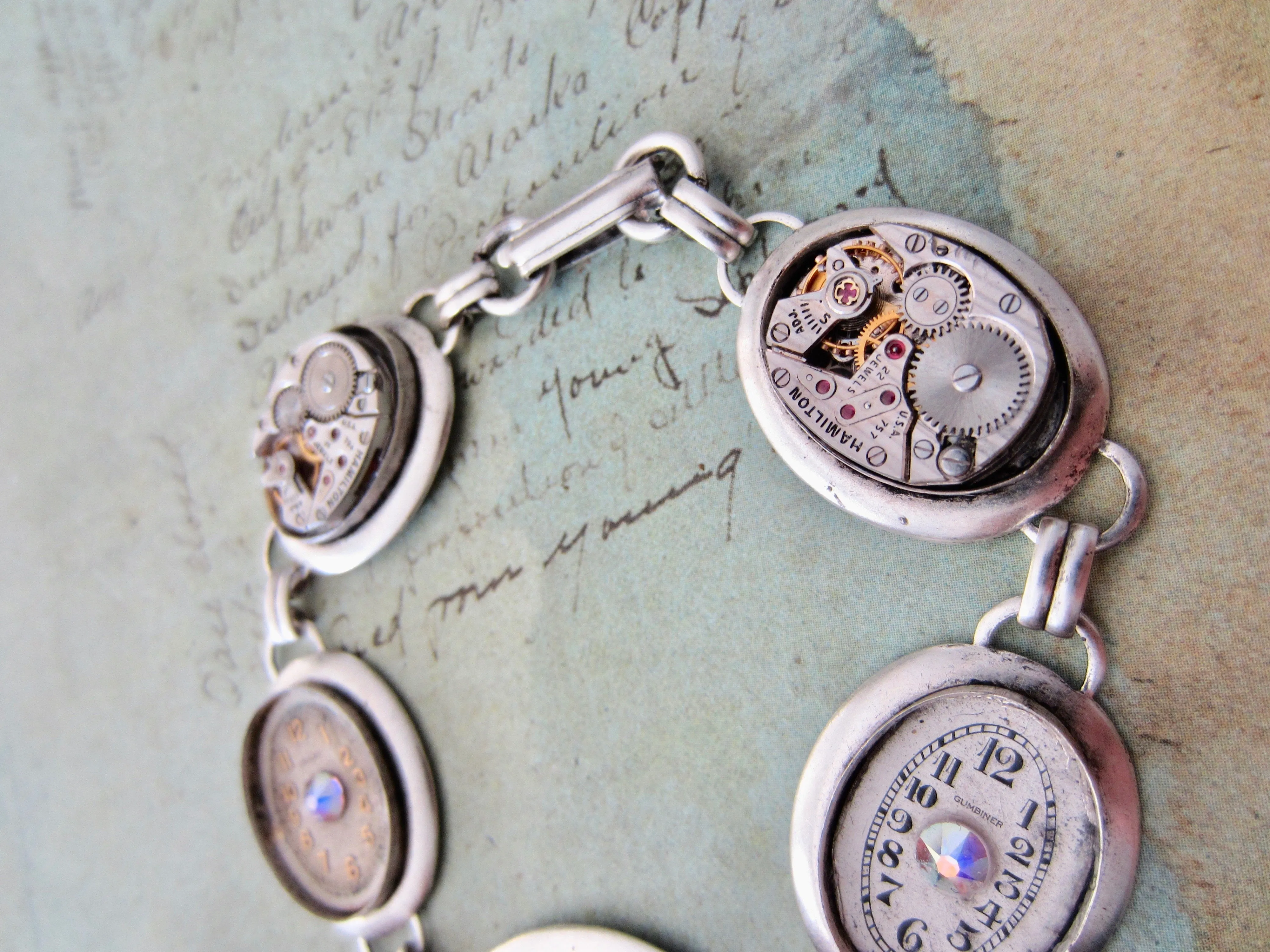 Steampunk Jewelry Bracelet - In the Works - Steampunk watch parts charm bracelet