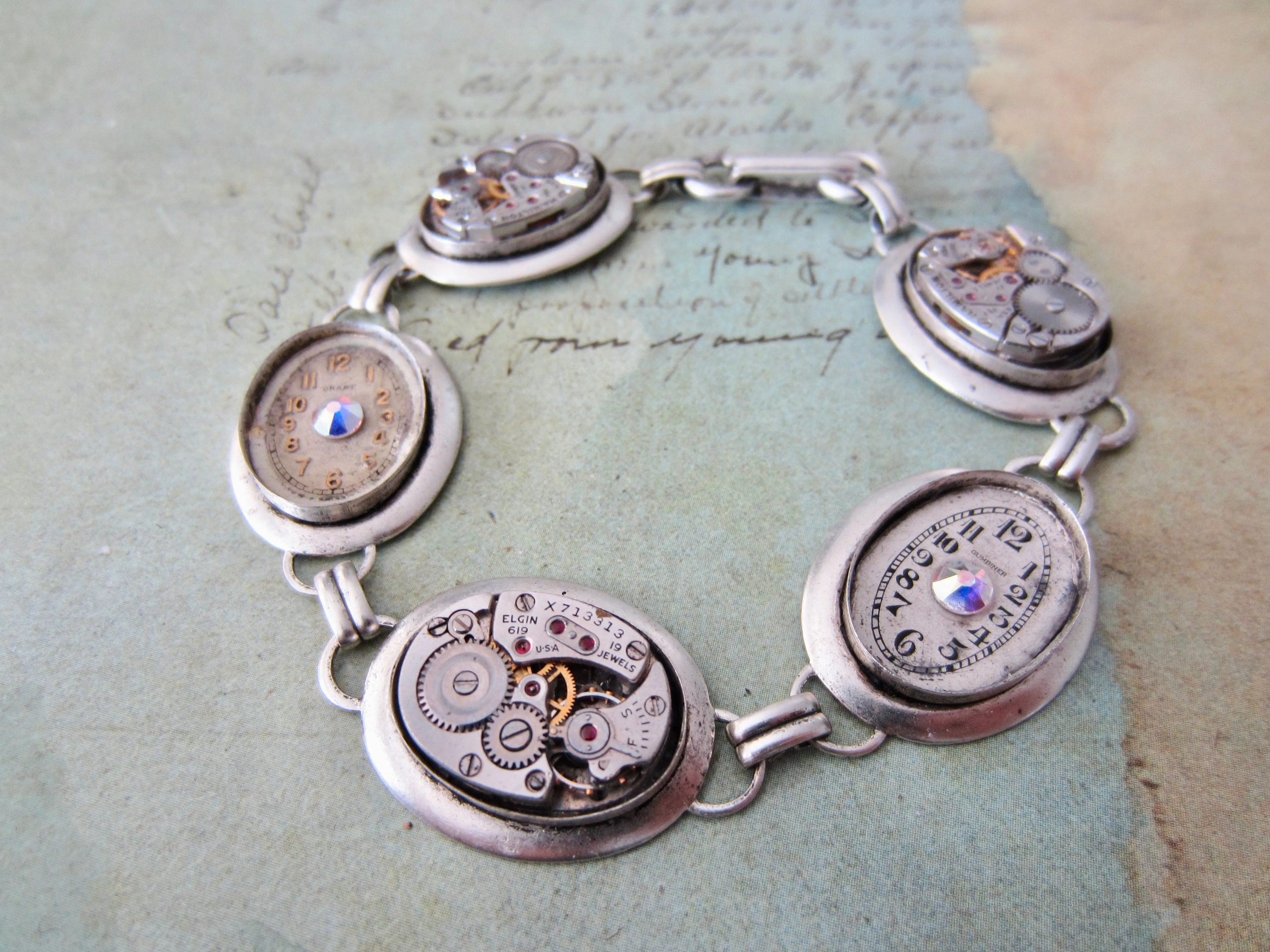 Steampunk Jewelry Bracelet - In the Works - Steampunk watch parts charm bracelet