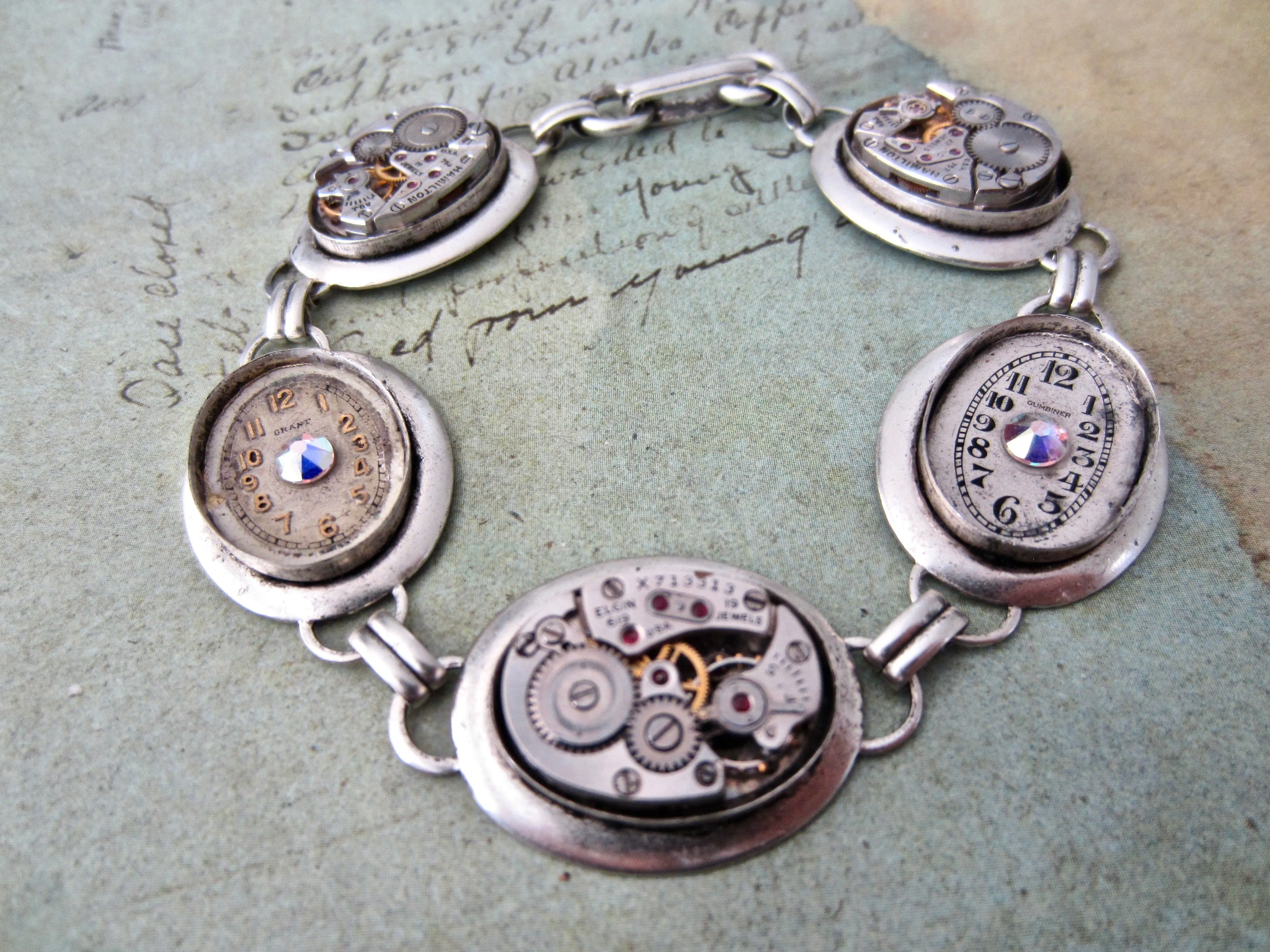 Steampunk Jewelry Bracelet - In the Works - Steampunk watch parts charm bracelet