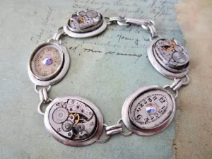 Steampunk Jewelry Bracelet - In the Works - Steampunk watch parts charm bracelet