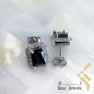 Sterling Silver Rhodium Vermeil Black Zircon Frame Earring