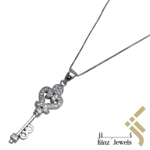 Sterling Silver Vintage Key Cubic Zirconia Necklace