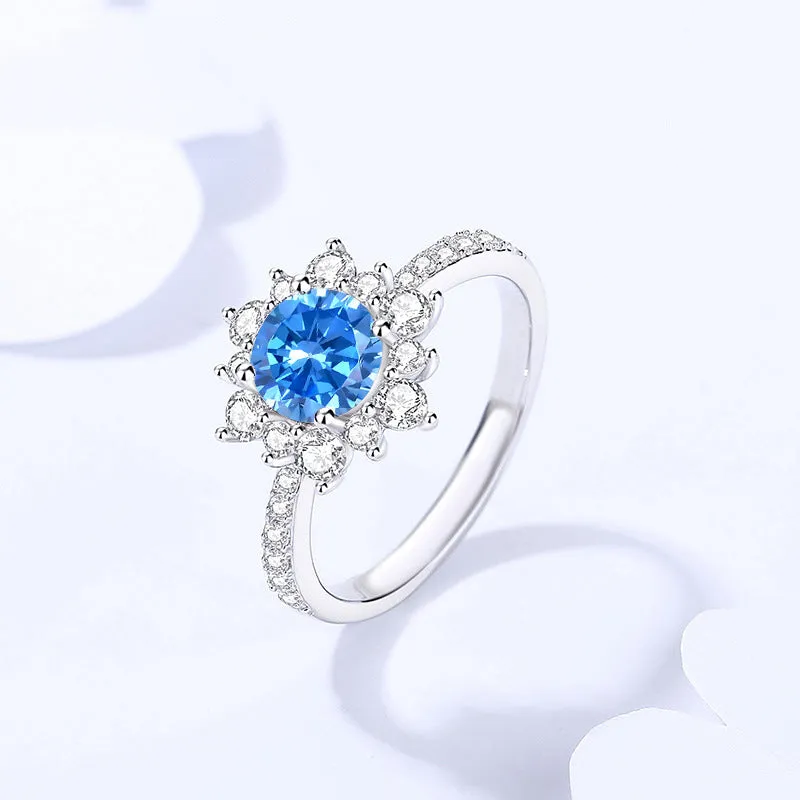 Sunflower Ring Women's 925 Sterling Silver Light Luxury Temperament 1 Carat Moissanite Ring