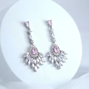 Swarovski Crystal Cz Diamond Elegent Pink Droplets  Earrings, Bridal Jewelry, Crystal Bridal Dangle Earrings, Statement Earrings Cz