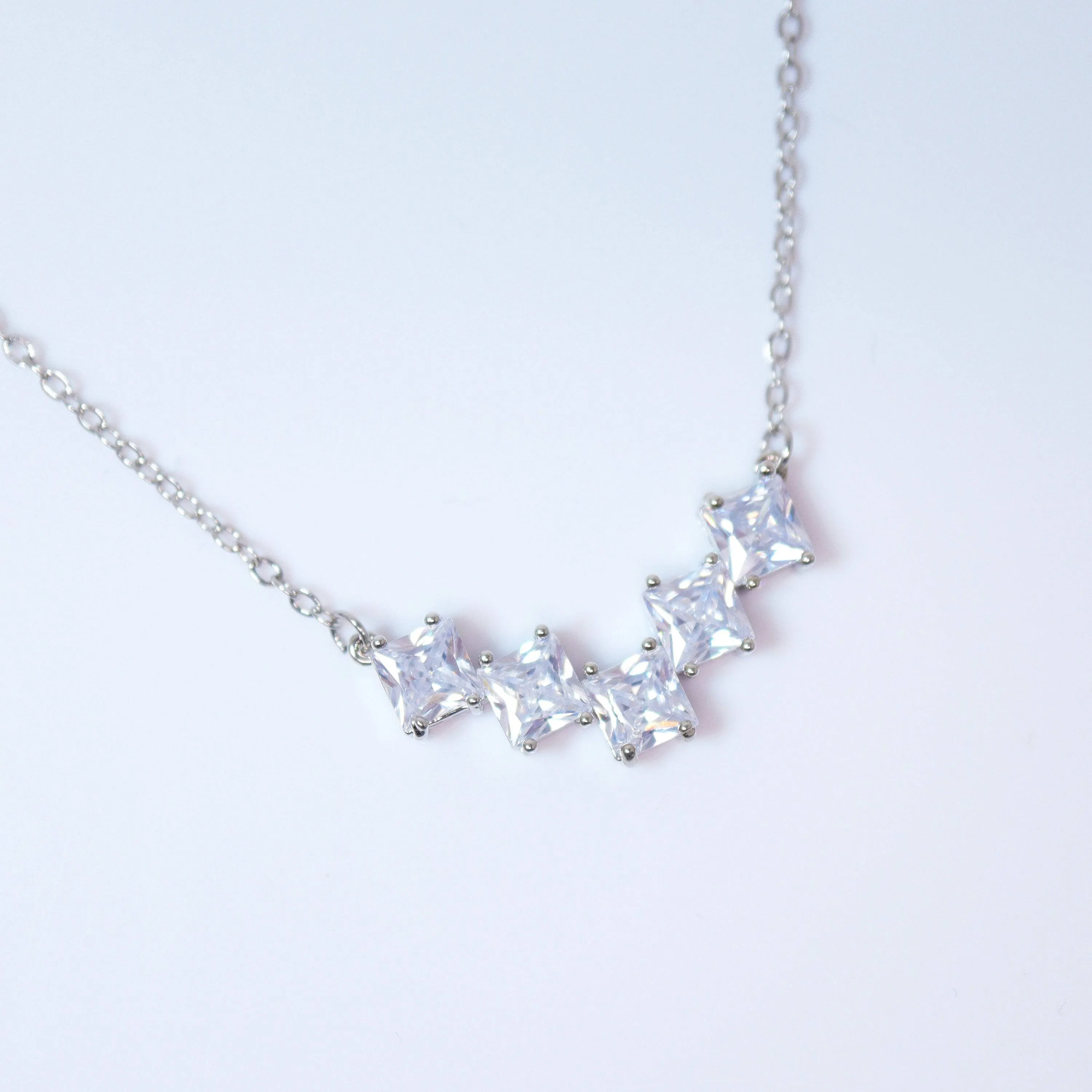 Swarovski Crystal Dainty 5 Square Geometric Necklace And Earrings Set , Bridal Jewelry, Statement Earrings Cz, Necklace Set