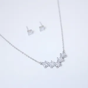 Swarovski Crystal Dainty 5 Square Geometric Necklace And Earrings Set , Bridal Jewelry, Statement Earrings Cz, Necklace Set