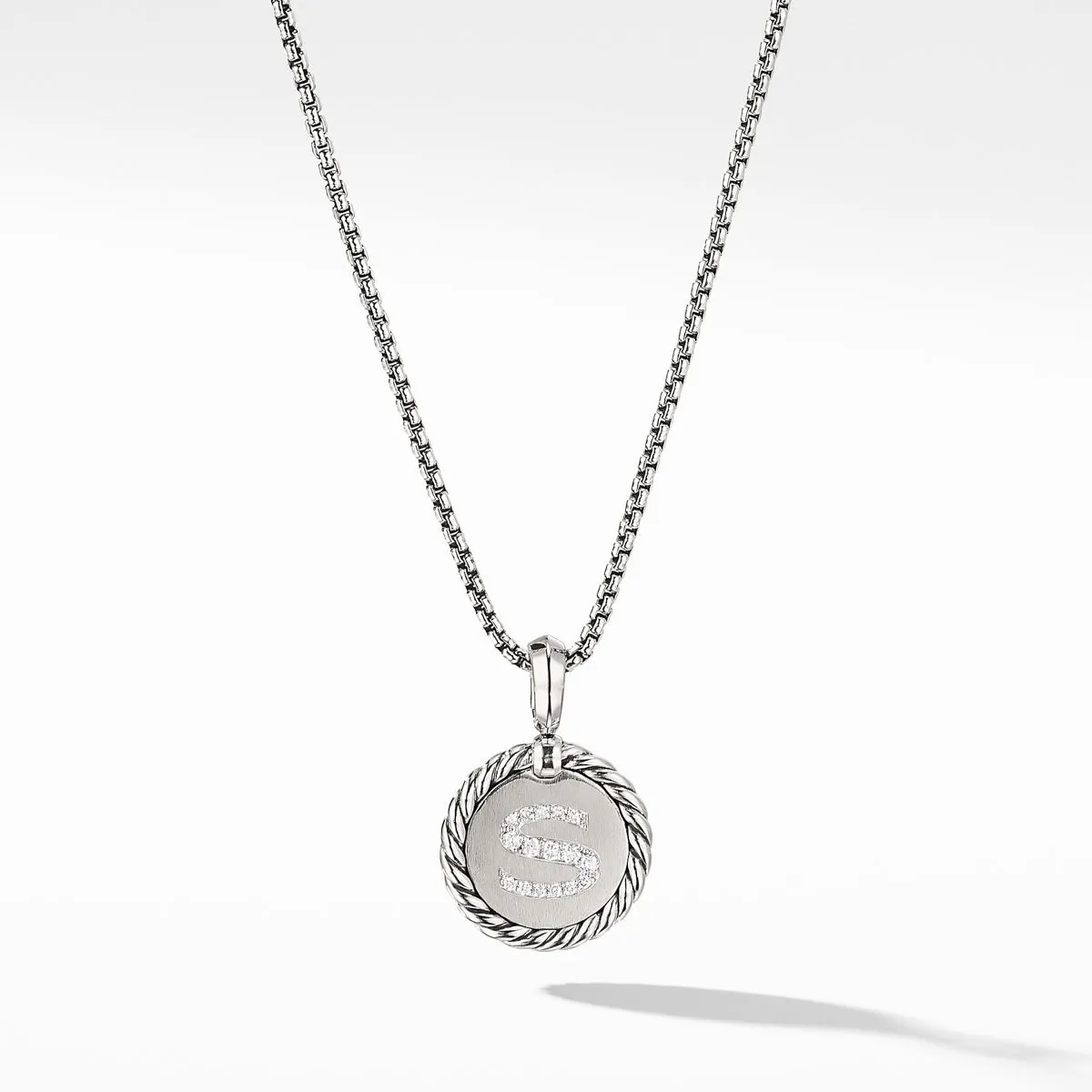 T Initial Charm Necklace in Sterling Silver with Pave Diamonds