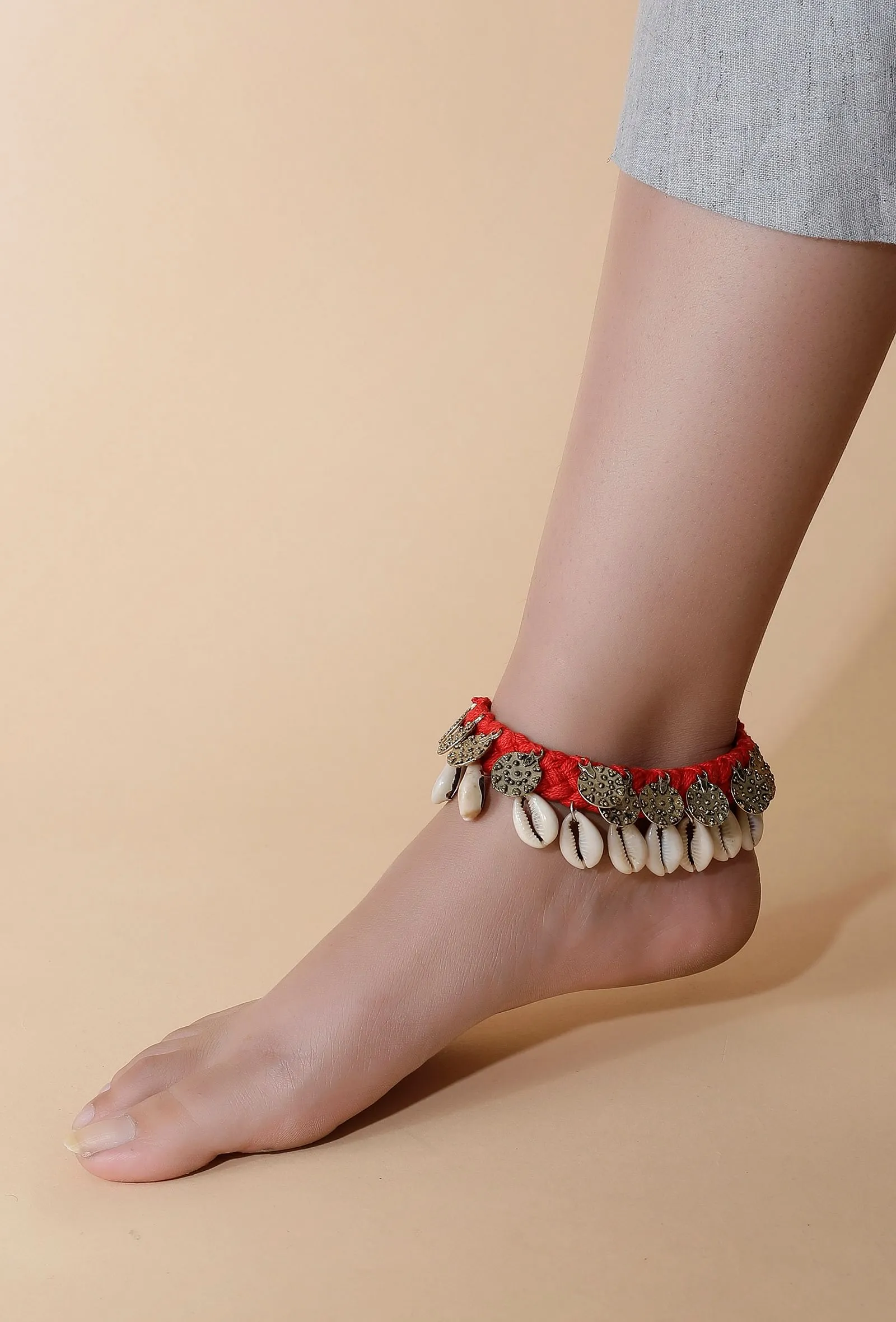 Tangerine Orange Coin Tribal Anklet