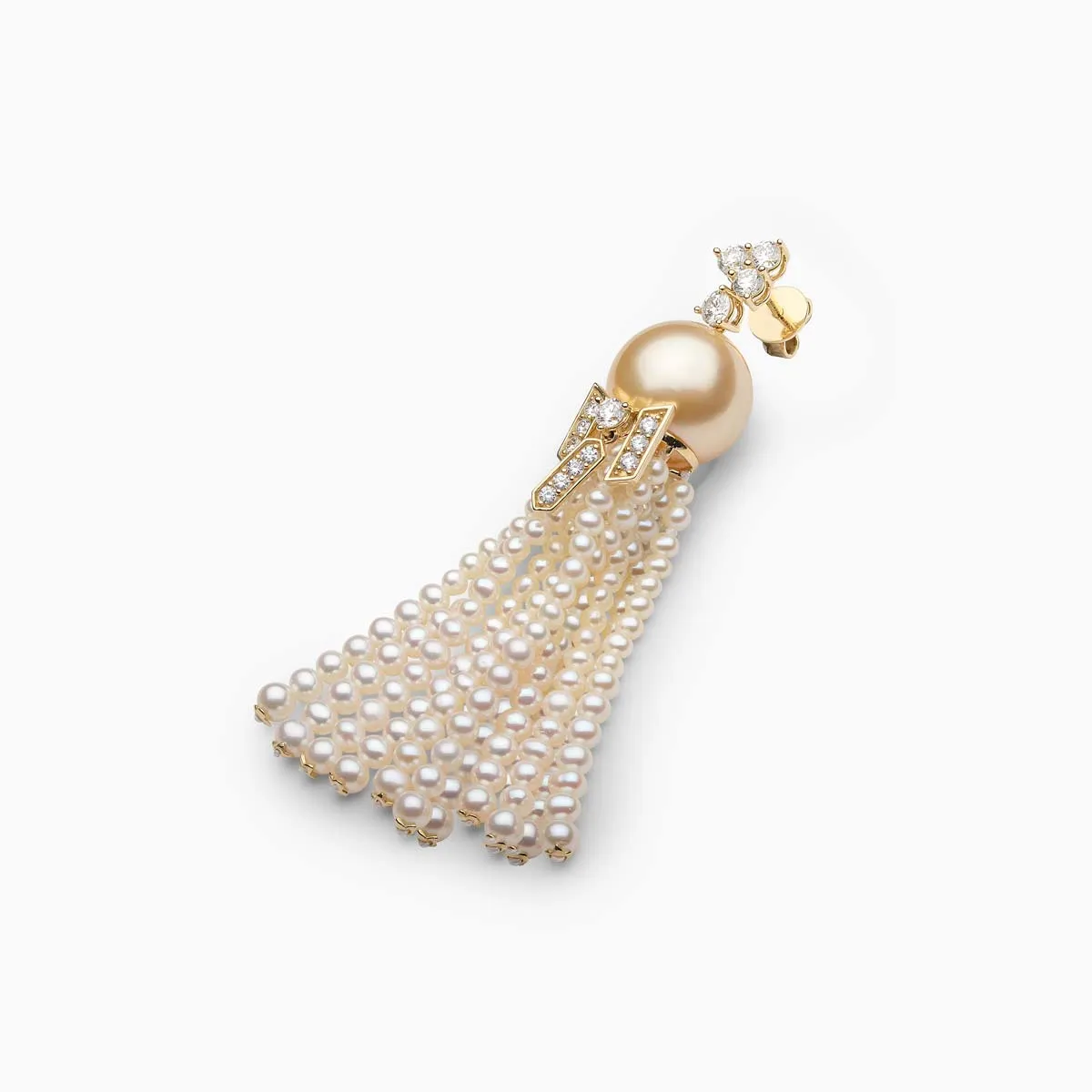 Tassel 18K Gold Golden Pearl and Diamond Geometric Motif Earrings