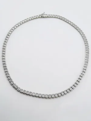 Tennis Necklace 925 Sterling Silver Bezel Emerald Cut Cubic Zirconia Simulated Diamonds Nickell Free Fine Jewelry