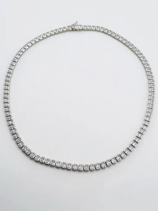 Tennis Necklace 925 Sterling Silver Bezel Emerald Cut Cubic Zirconia Simulated Diamonds Nickell Free Fine Jewelry