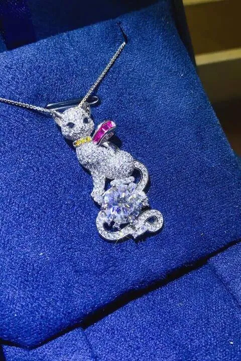 THE AMY 2 Carat Moissanite Cat Lover Necklace